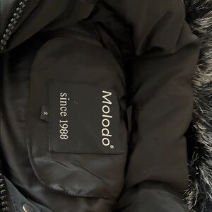 Molo Black Puffer Jacket with Faux Fur Trim